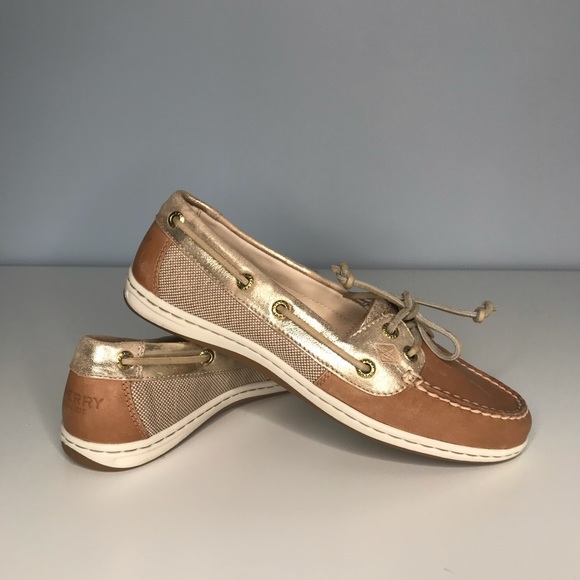 NEW Sperry Firefish Metallic Linen Gold Boat Shoes - Picture 4 of 6